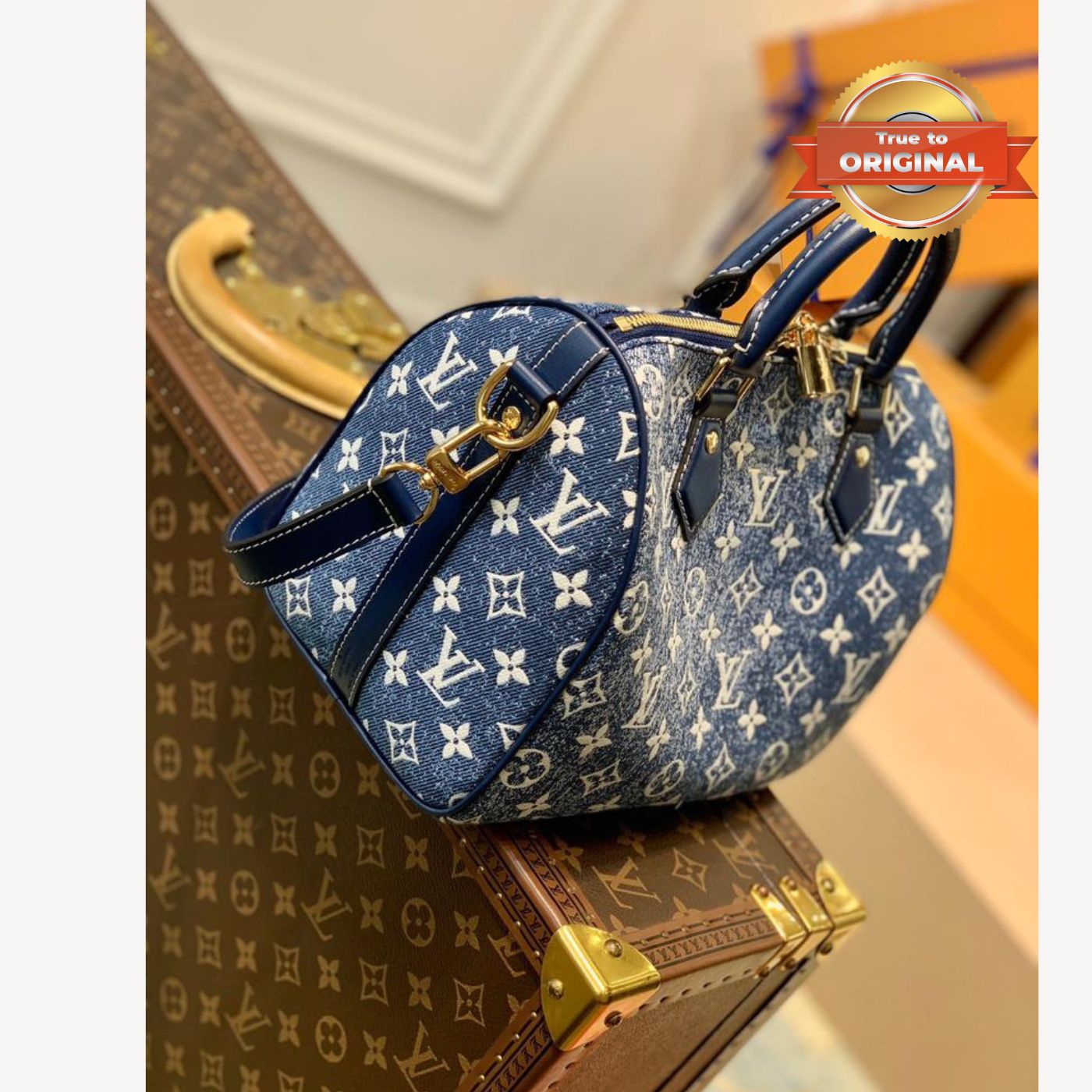 [True-to-ORIGINAL] Louis Vuitton Speedy Bandouliere 25 Monogram Denim Jacquard Navy Blue 9.8in/25cm
